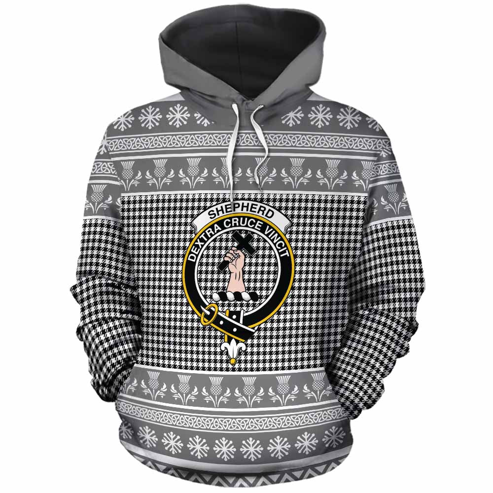 Shepherd Clan Tartan Christmas Cotton Hoodie with Family Crest - Tartan Vibes Clothing