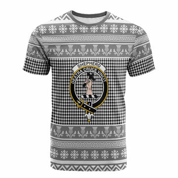 Shepherd Clan Tartan Christmas Cotton T-shirt with Family Crest