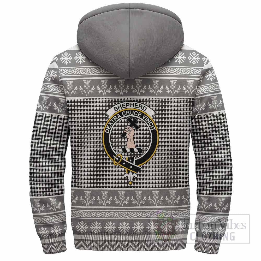 Shepherd Clan Tartan Christmas Fleece Hoodie with Family Crest - Tartan Vibes Clothing