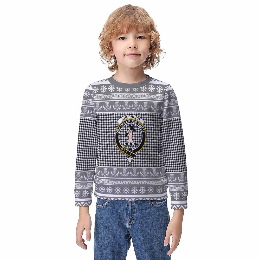 Shepherd Clan Tartan Christmas Kid Ugly Sweatshirt with Family Crest - Tartan Vibes Clothing