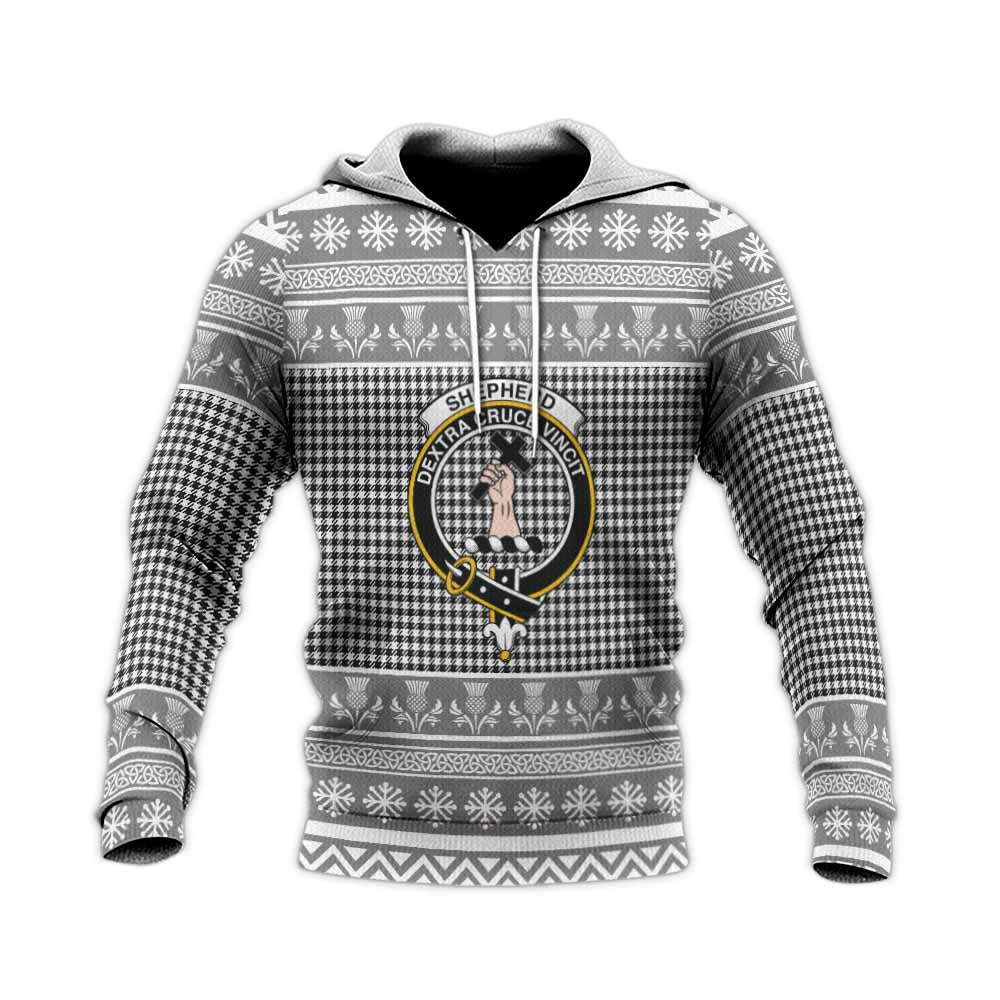 Shepherd Clan Tartan Christmas Knitted Hoodie with Family Crest - Tartan Vibes Clothing