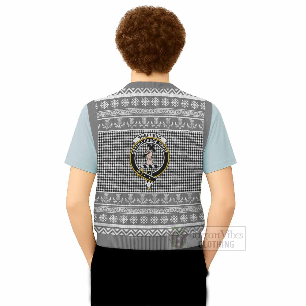 Shepherd Clan Tartan Christmas Knitted V-Neck Vest with Family Crest - Tartan Vibes Clothing