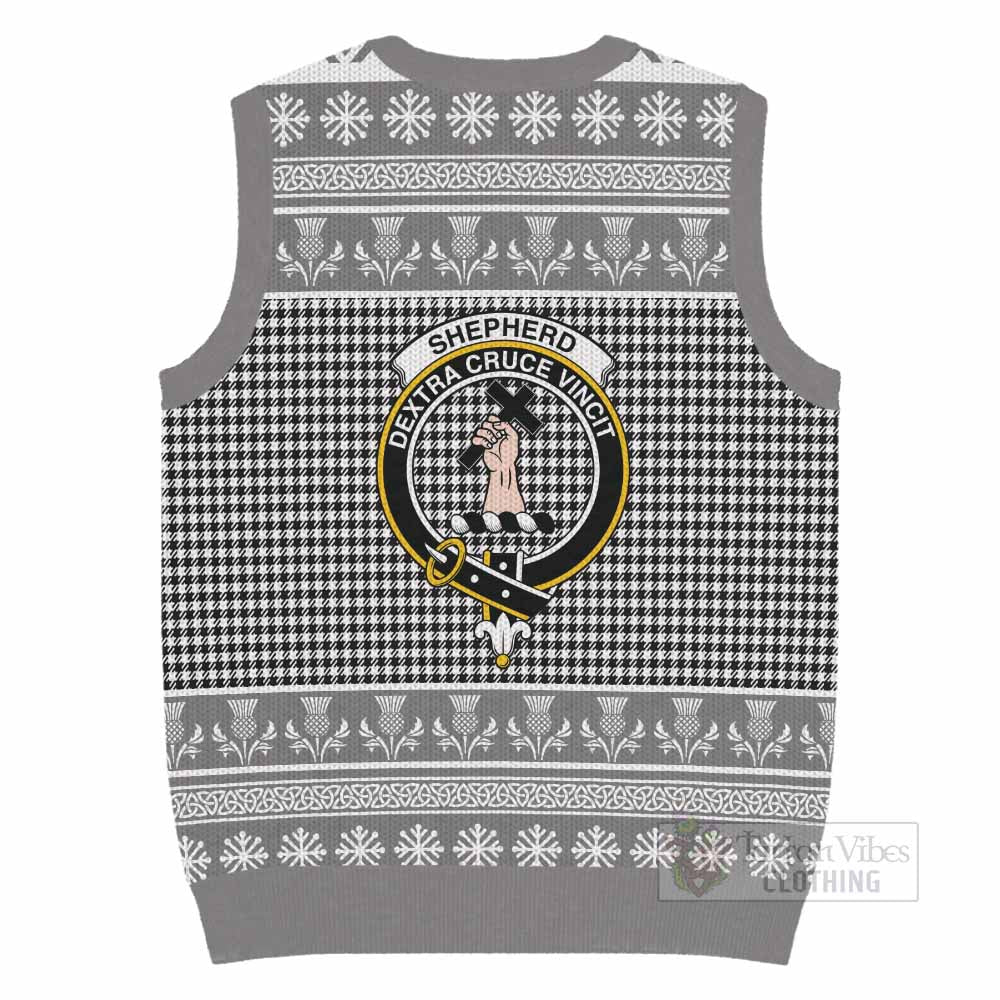 Shepherd Clan Tartan Christmas Knitted V-Neck Vest with Family Crest - Tartan Vibes Clothing