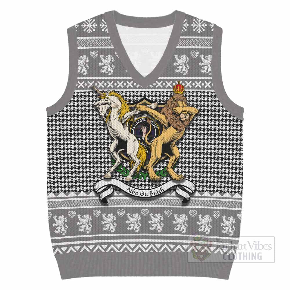 Shepherd Clan Tartan Crest Christmas Knitted V-Neck Vest Coat of Arms Funny Style - Tartan Vibes Clothing