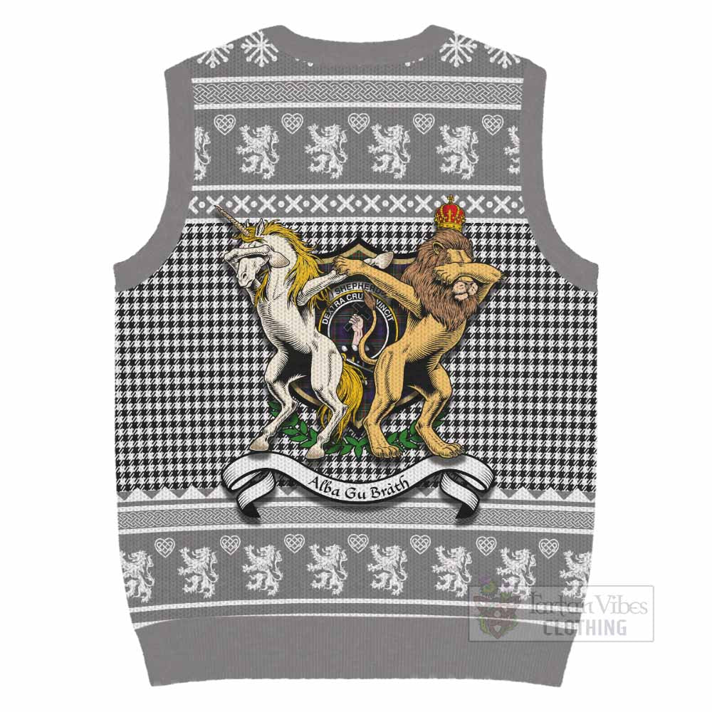 Shepherd Clan Tartan Crest Christmas Knitted V-Neck Vest Coat of Arms Funny Style - Tartan Vibes Clothing