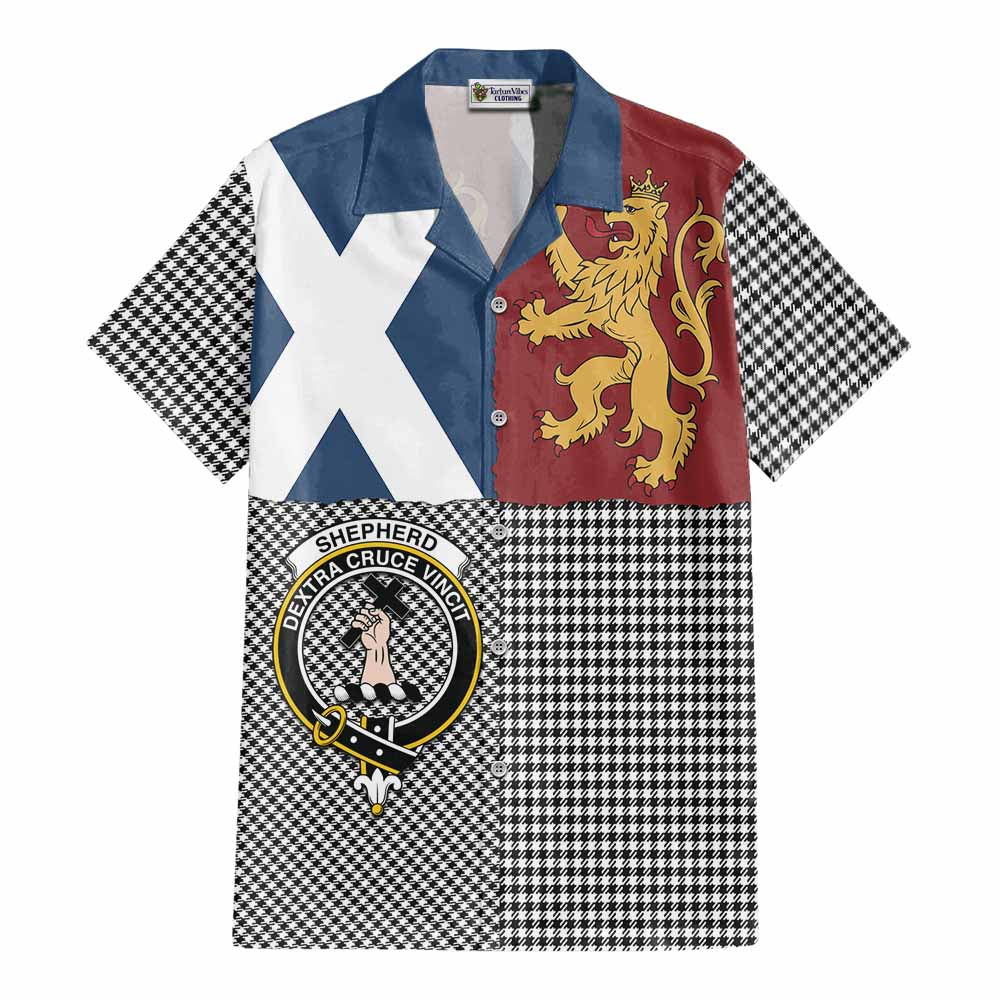 Shepherd Crest Tartan Cotton Hawaiian Shirt with Lion Rampant Saltire Style - Tartan Vibes Clothing