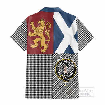 Shepherd Crest Tartan Cotton Hawaiian Shirt with Lion Rampant Saltire Style