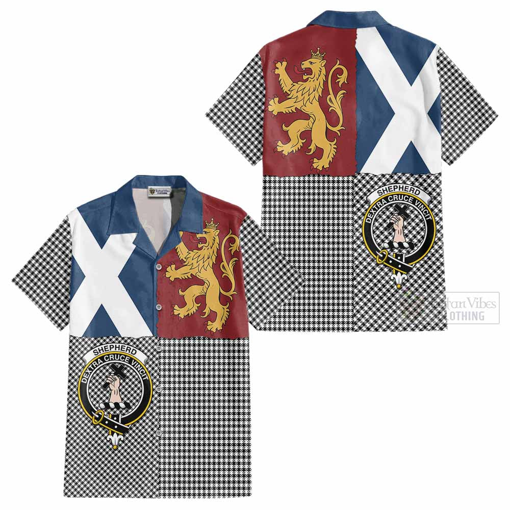 Shepherd Crest Tartan Cotton Hawaiian Shirt with Lion Rampant Saltire Style - Tartan Vibes Clothing