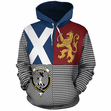 Shepherd Crest Tartan Cotton Hoodie with Lion Rampant Saltire Style