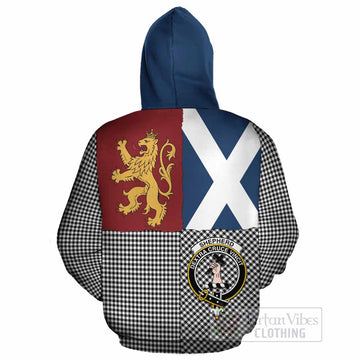 Shepherd Crest Tartan Cotton Hoodie with Lion Rampant Saltire Style