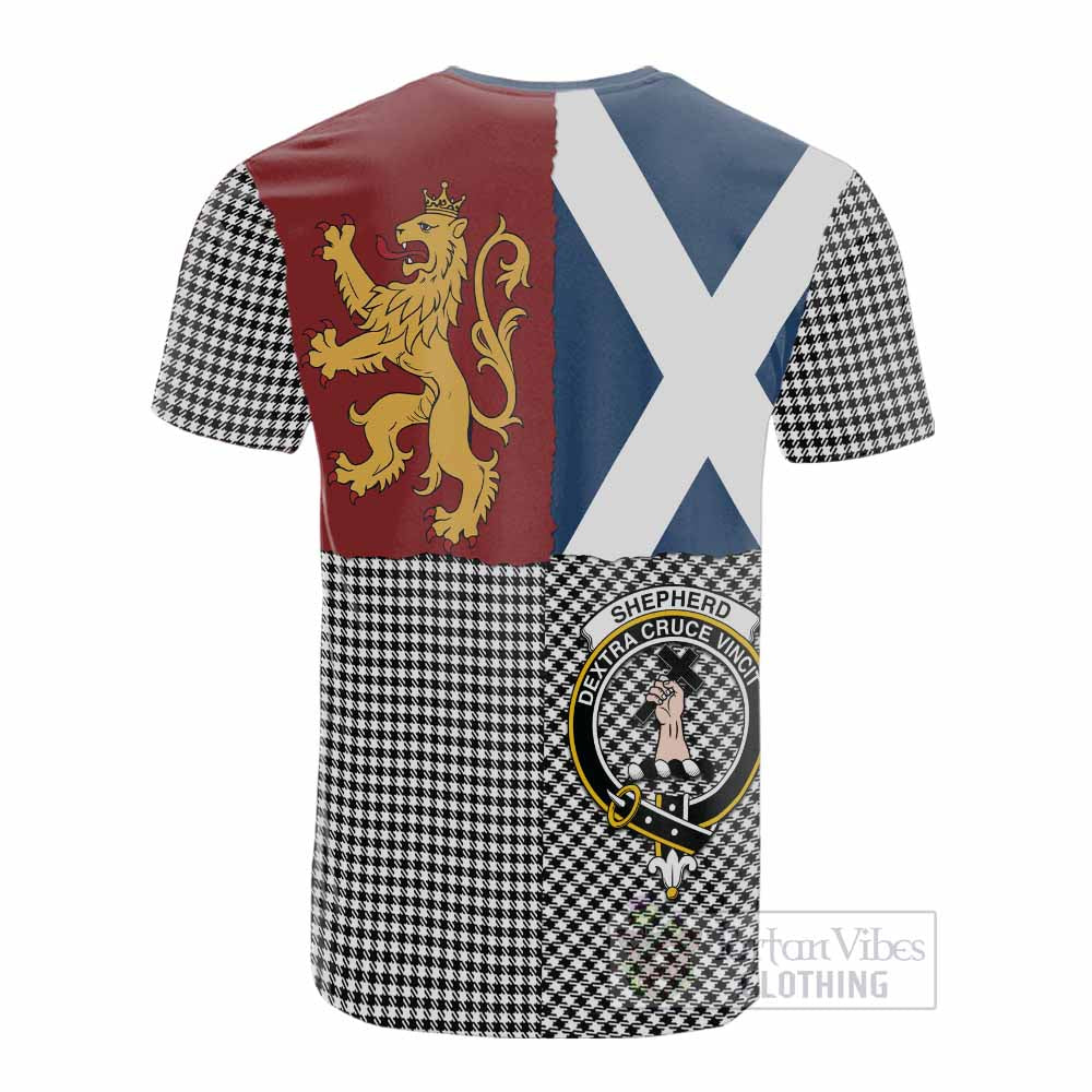 Shepherd Crest Tartan Cotton T-shirt with Lion Rampant Saltire Style - Tartan Vibes Clothing
