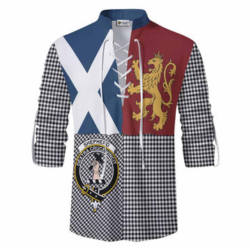 Shepherd Crest Tartan Ghillie Shirt with Lion Rampant Saltire Style