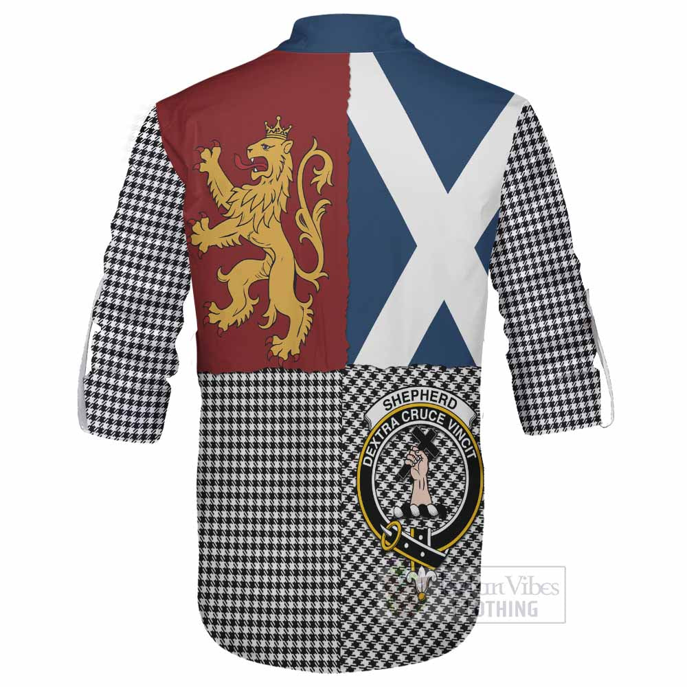 Shepherd Crest Tartan Ghillie Shirt with Lion Rampant Saltire Style - Tartan Vibes Clothing