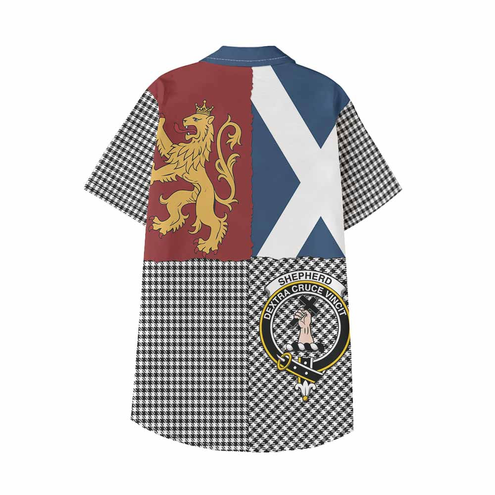 Shepherd Crest Tartan Kid Hawaiian Shirt with Lion Rampant Saltire Style - Tartan Vibes Clothing