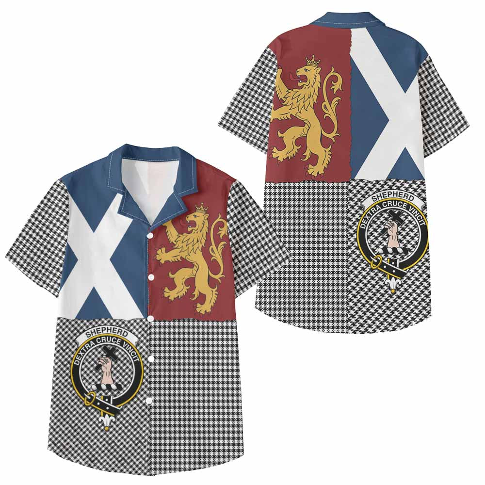Shepherd Crest Tartan Kid Hawaiian Shirt with Lion Rampant Saltire Style - Tartan Vibes Clothing