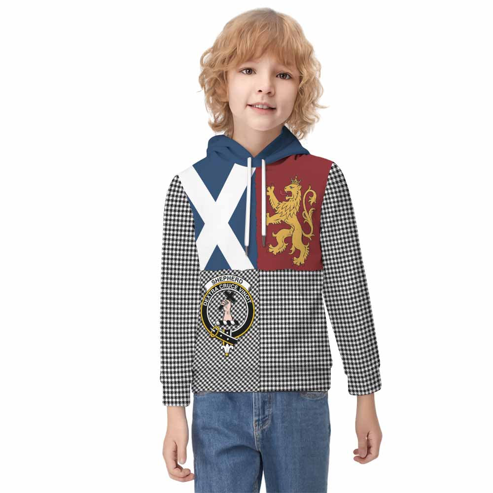 Shepherd Crest Tartan Kid Hoodie with Lion Rampant Saltire Style - Tartan Vibes Clothing