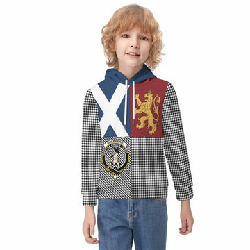 Shepherd Crest Tartan Kid Hoodie with Lion Rampant Saltire Style