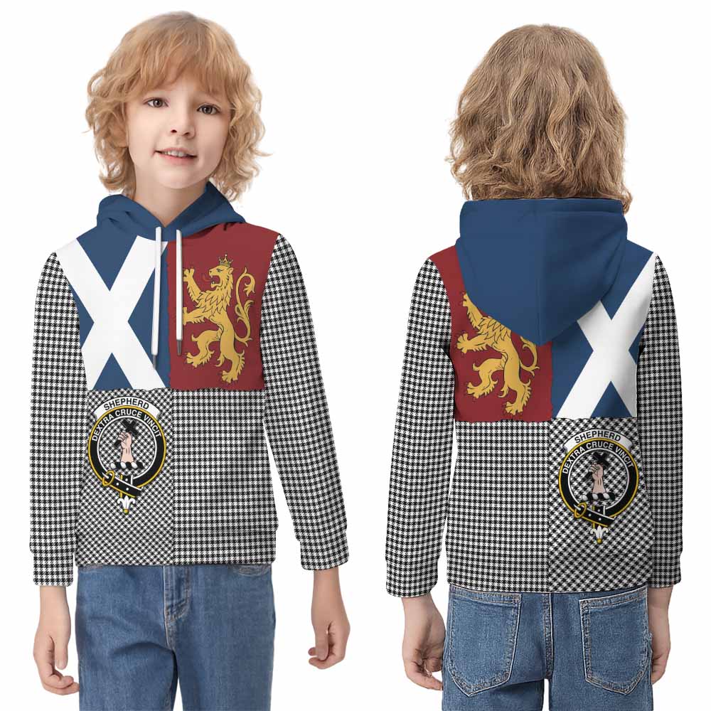 Shepherd Crest Tartan Kid Hoodie with Lion Rampant Saltire Style - Tartan Vibes Clothing