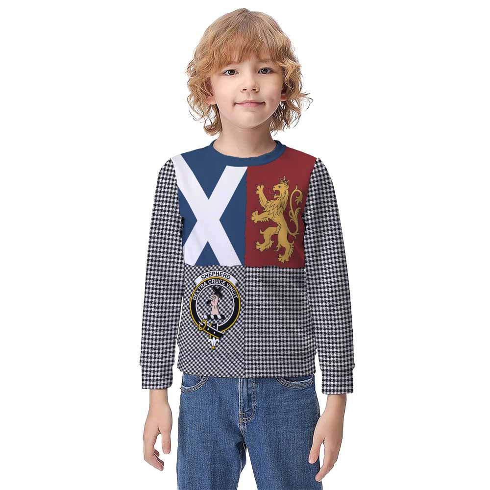 Shepherd Crest Tartan Kid Knitted Sweatshirt with Lion Rampant Saltire Style - Tartan Vibes Clothing