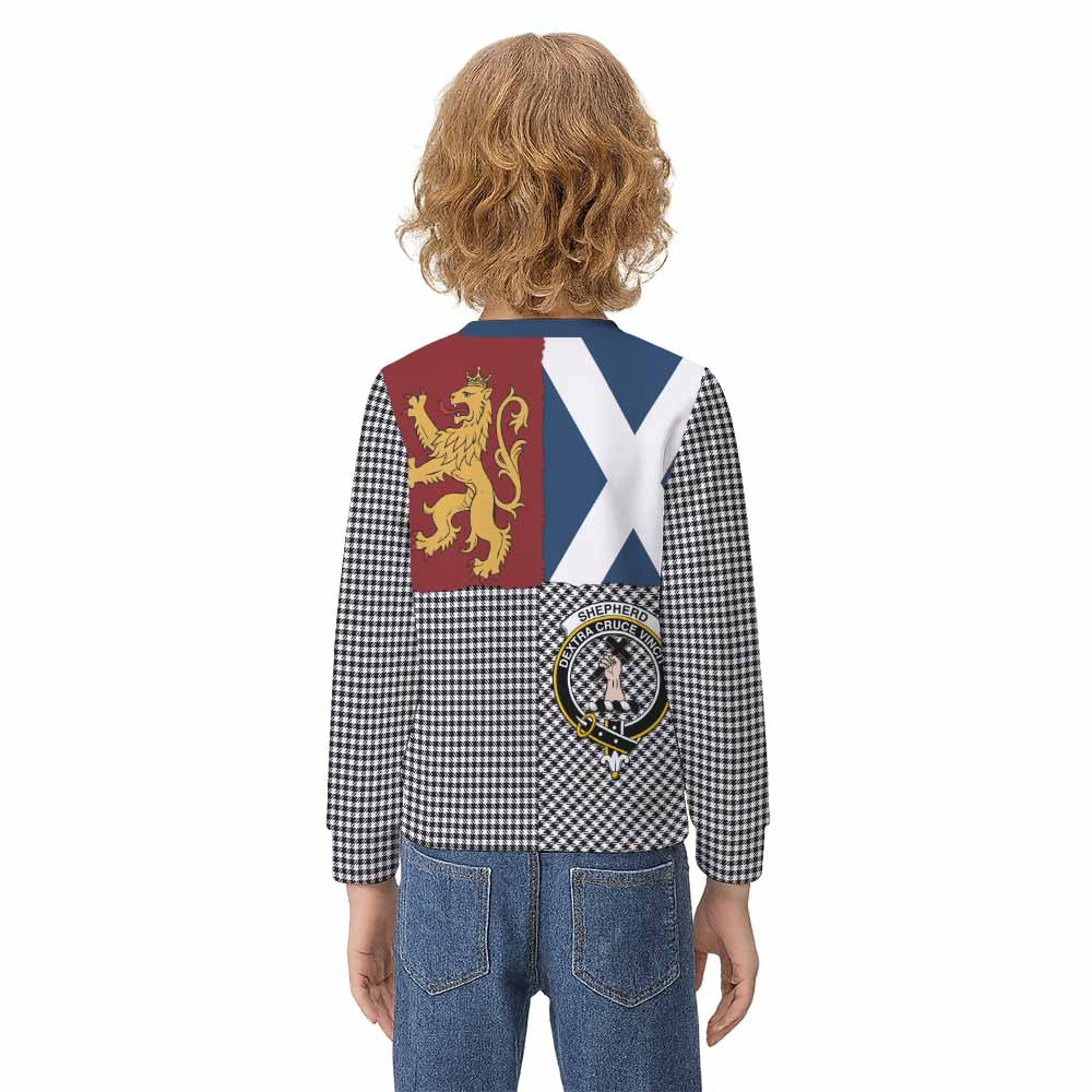 Shepherd Crest Tartan Kid Knitted Sweatshirt with Lion Rampant Saltire Style - Tartan Vibes Clothing