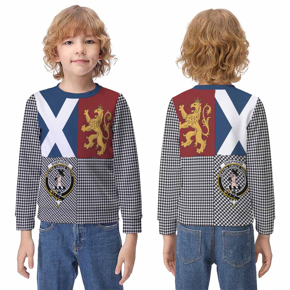 Shepherd Crest Tartan Kid Knitted Sweatshirt with Lion Rampant Saltire Style - Tartan Vibes Clothing