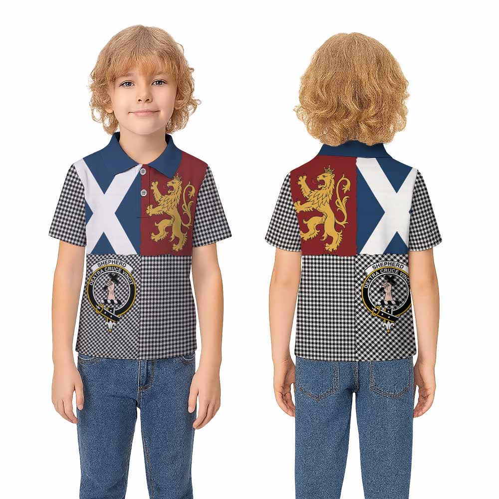 Shepherd Crest Tartan Kid Polo Shirt with Lion Rampant Saltire Style - Tartan Vibes Clothing