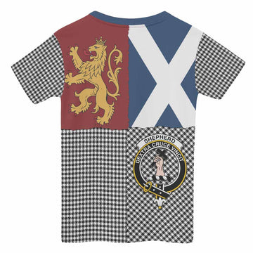 Shepherd Crest Tartan Kid T-shirt with Lion Rampant Saltire Style