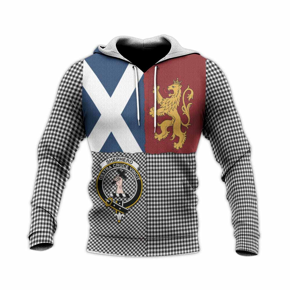 Shepherd Crest Tartan Knitted Hoodie with Lion Rampant Saltire Style