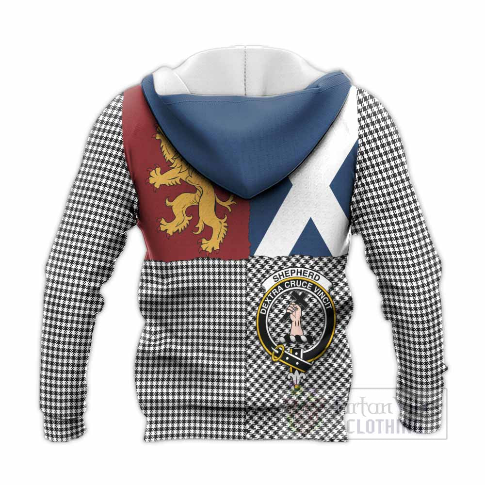 Shepherd Crest Tartan Knitted Hoodie with Lion Rampant Saltire Style