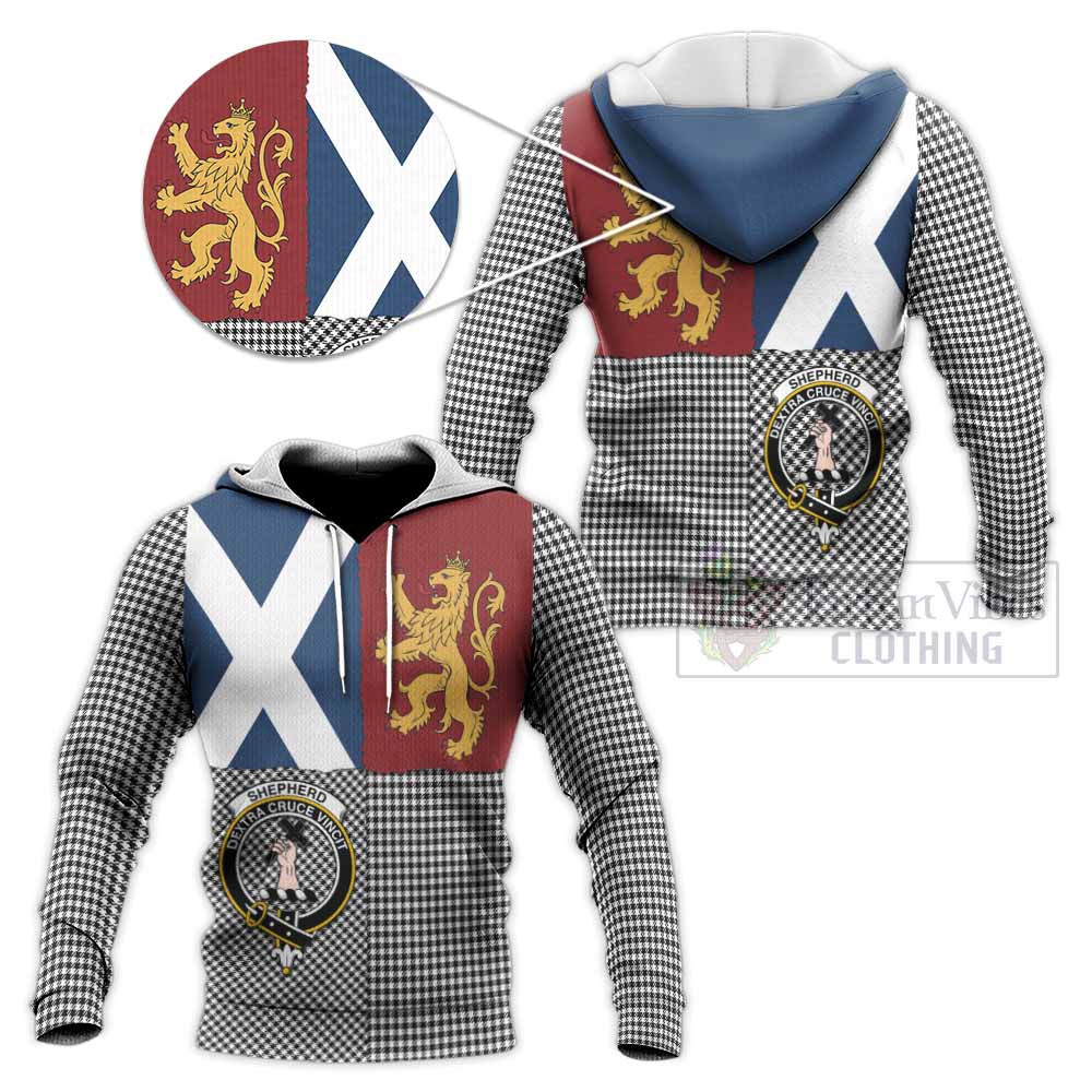 Shepherd Crest Tartan Knitted Hoodie with Lion Rampant Saltire Style