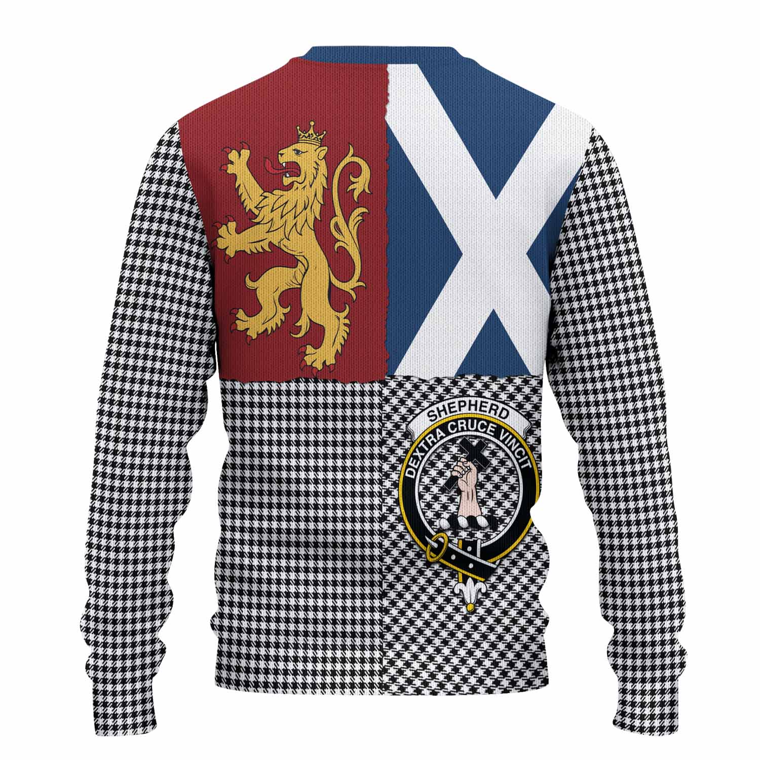 Shepherd Crest Tartan Knitted Sweater with Lion Rampant Saltire Style
