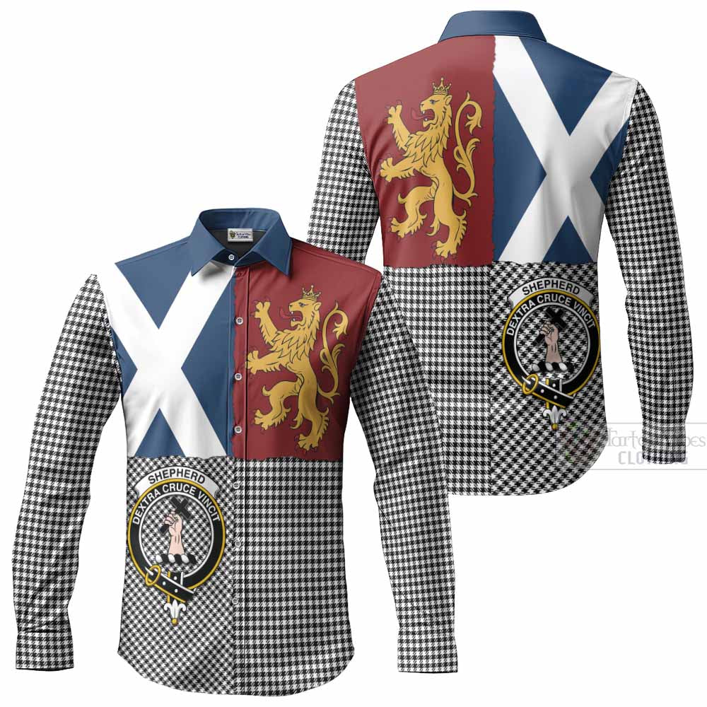 Shepherd Crest Tartan Long Sleeve Button Shirts with Lion Rampant Saltire Style