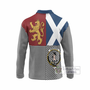 Shepherd Crest Tartan Long Sleeve Polo Shirt with Lion Rampant Saltire Style
