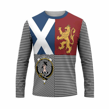 Shepherd Crest Tartan Long Sleeve T-Shirt with Lion Rampant Saltire Style
