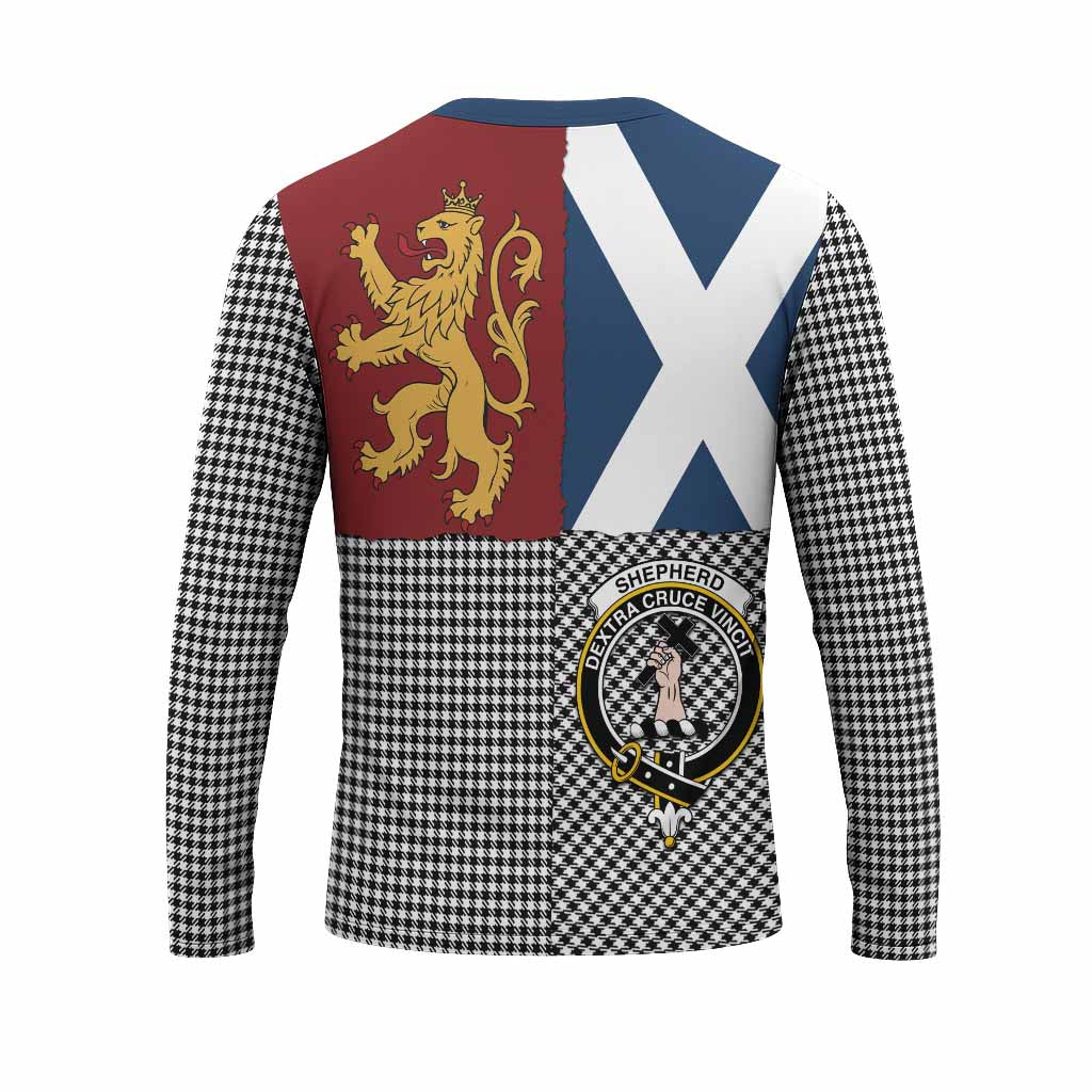 Shepherd Crest Tartan Long Sleeve T-Shirt with Lion Rampant Saltire Style