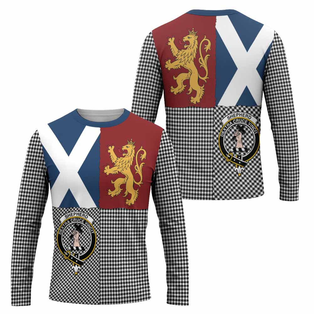 Shepherd Crest Tartan Long Sleeve T-Shirt with Lion Rampant Saltire Style