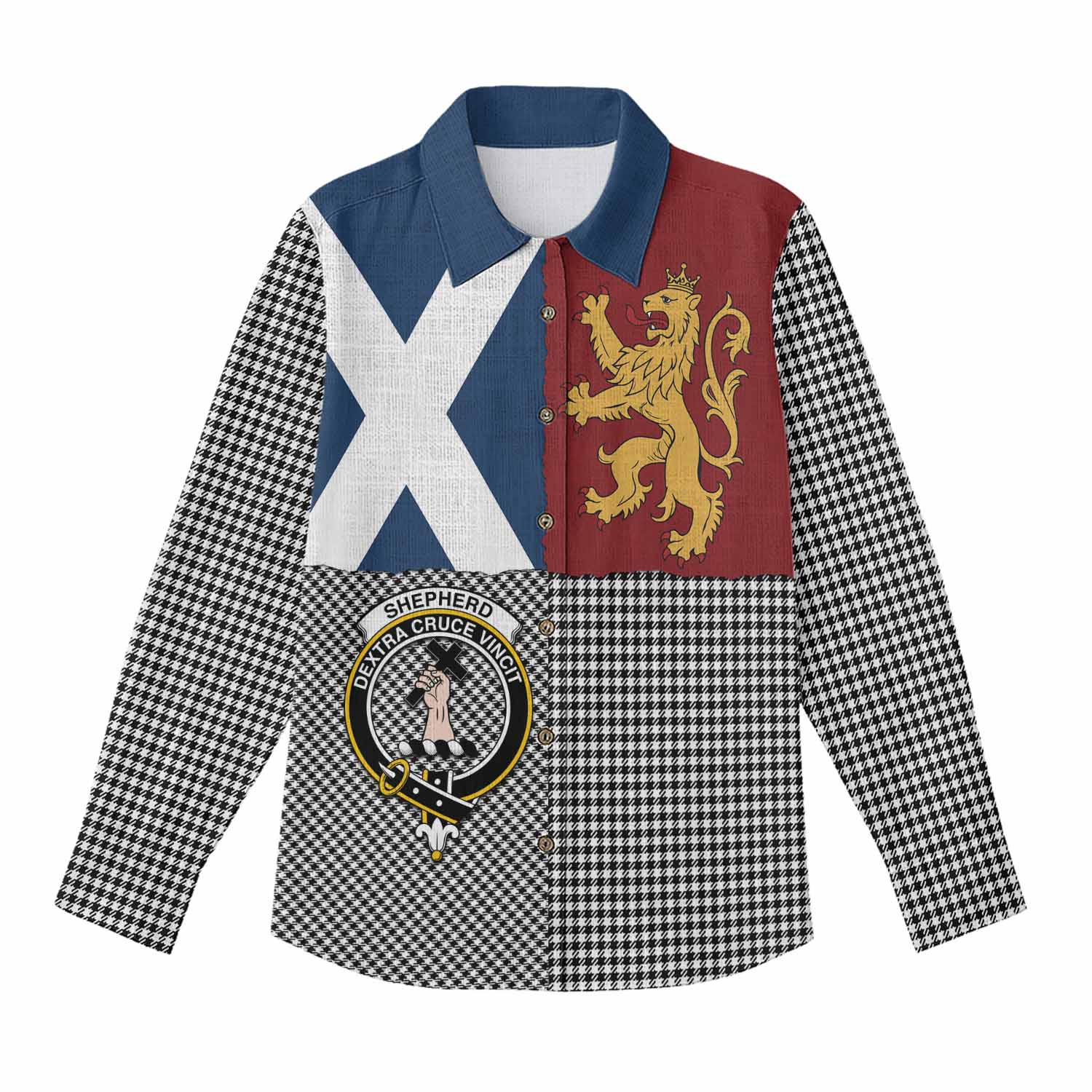 Shepherd Crest Tartan Women Casual Shirt with Lion Rampant Saltire Style