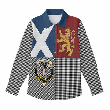 Shepherd Crest Tartan Women Casual Shirt with Lion Rampant Saltire Style