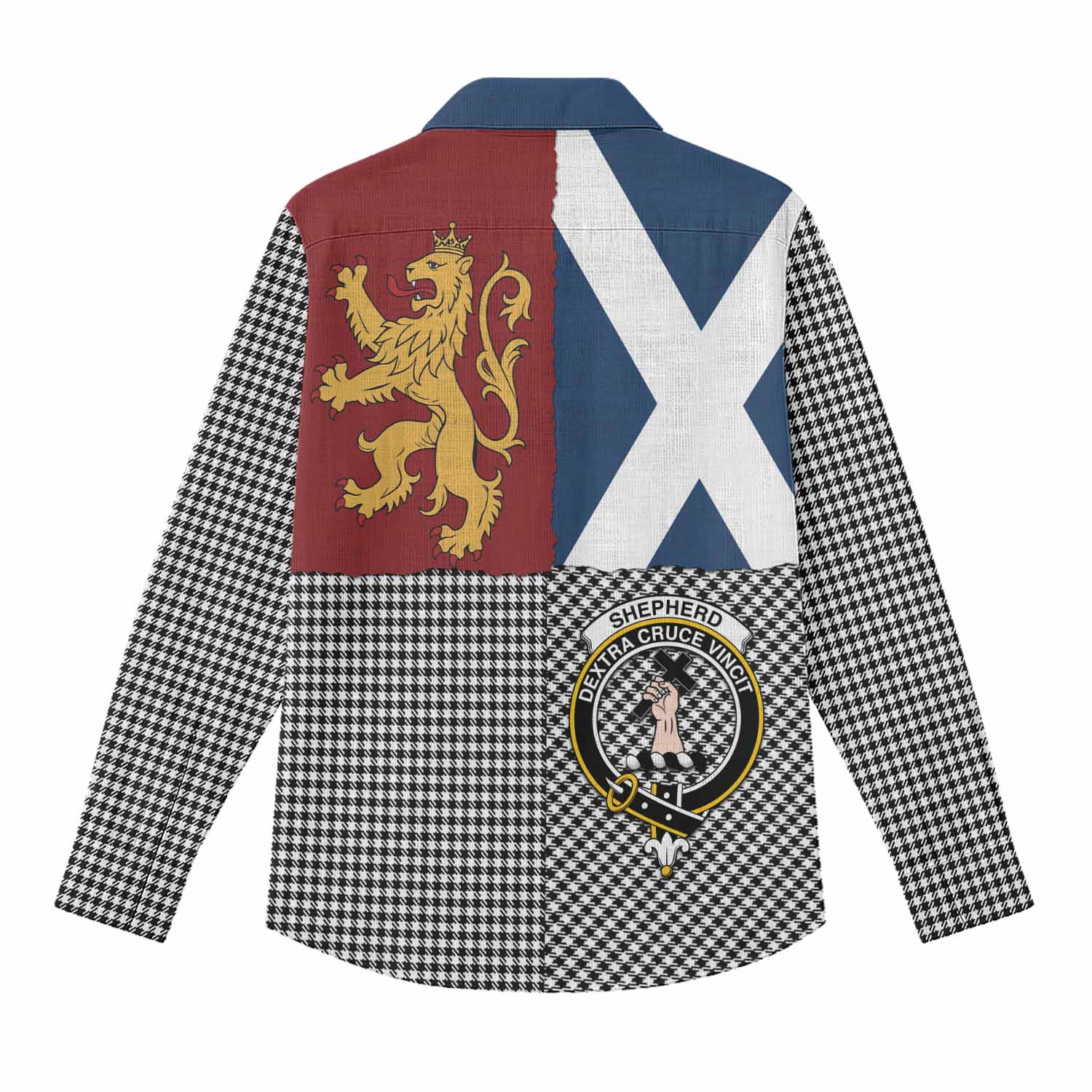 Shepherd Crest Tartan Women Casual Shirt with Lion Rampant Saltire Style