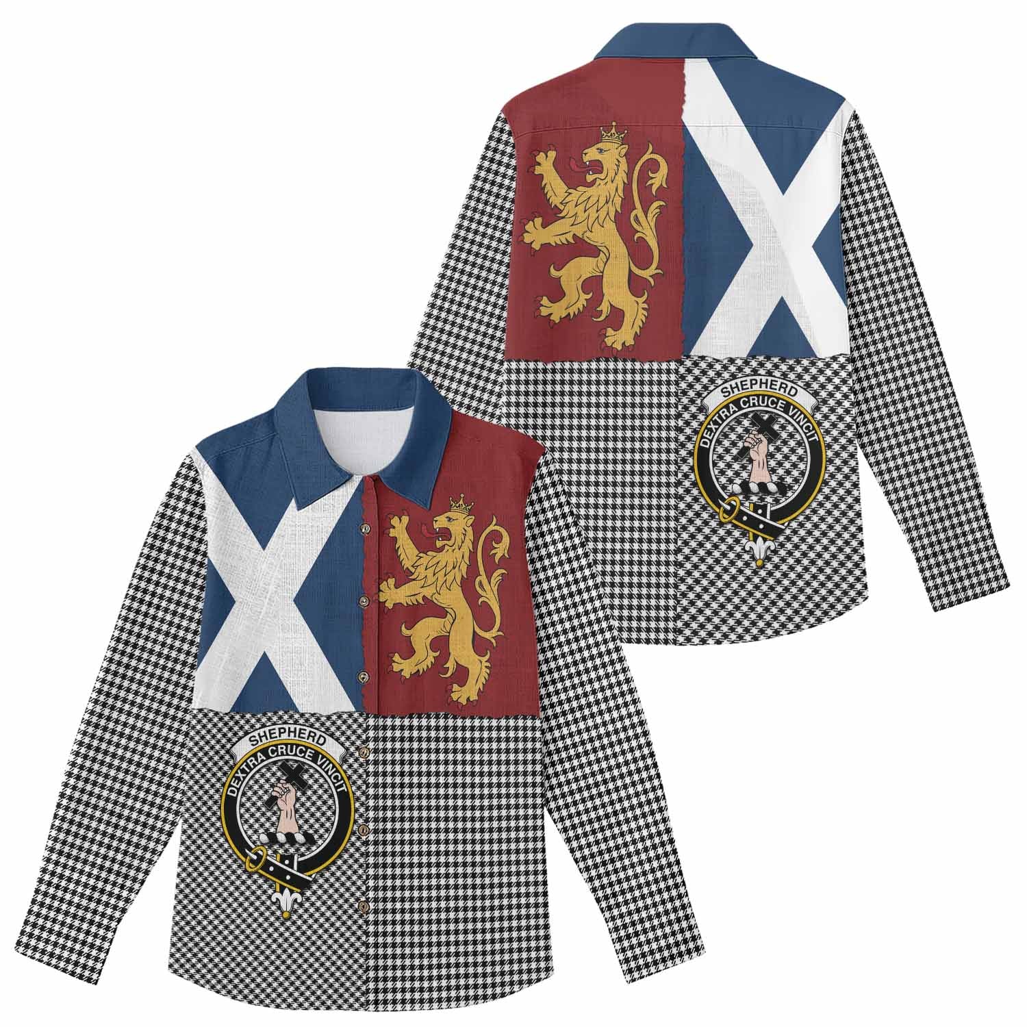 Shepherd Crest Tartan Women Casual Shirt with Lion Rampant Saltire Style