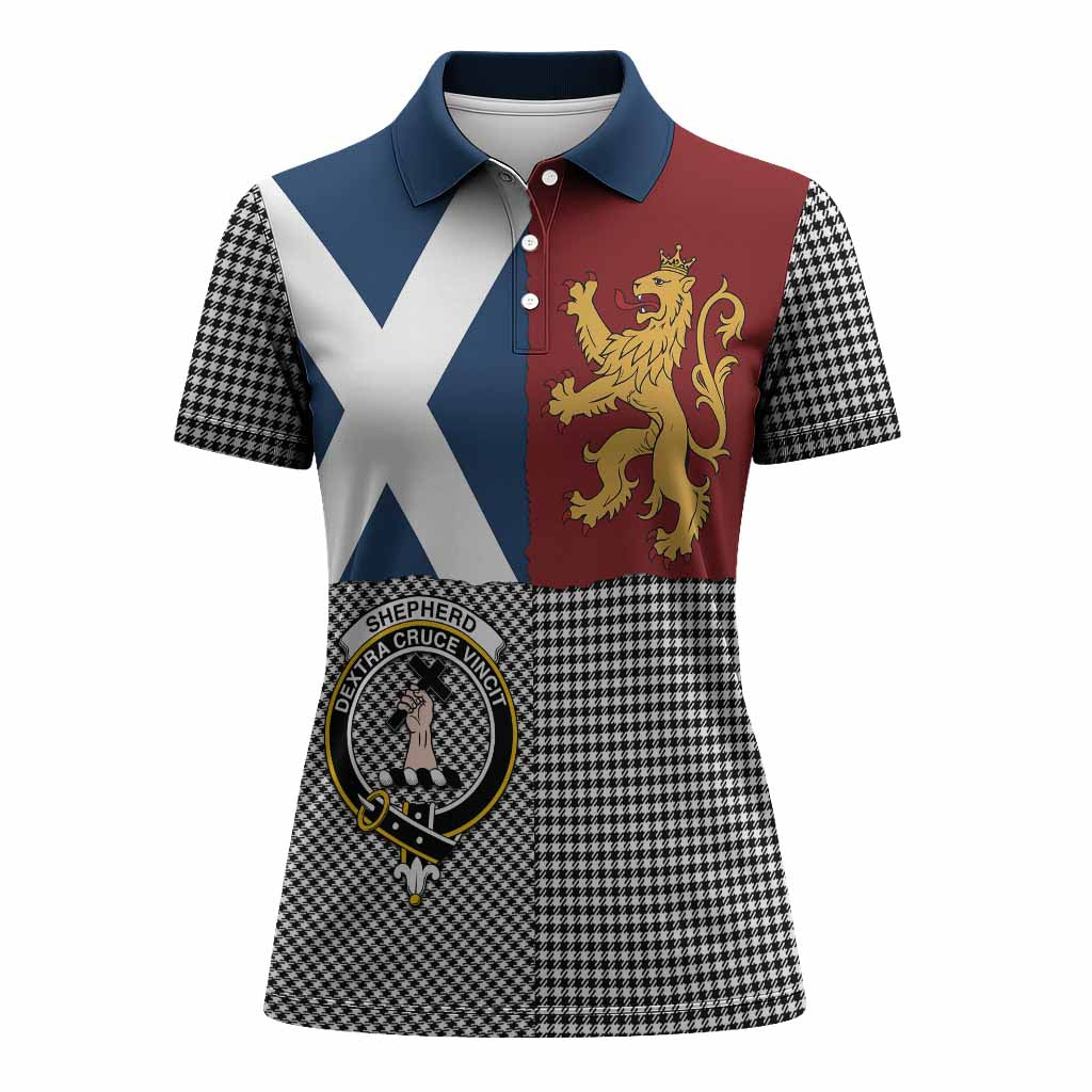 Shepherd Crest Tartan Women Polo Shirt with Lion Rampant Saltire Style