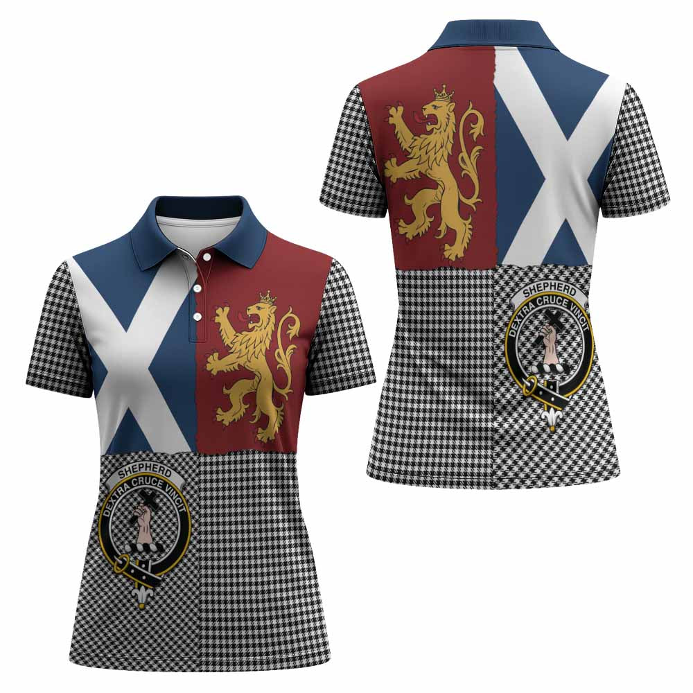 Shepherd Crest Tartan Women Polo Shirt with Lion Rampant Saltire Style
