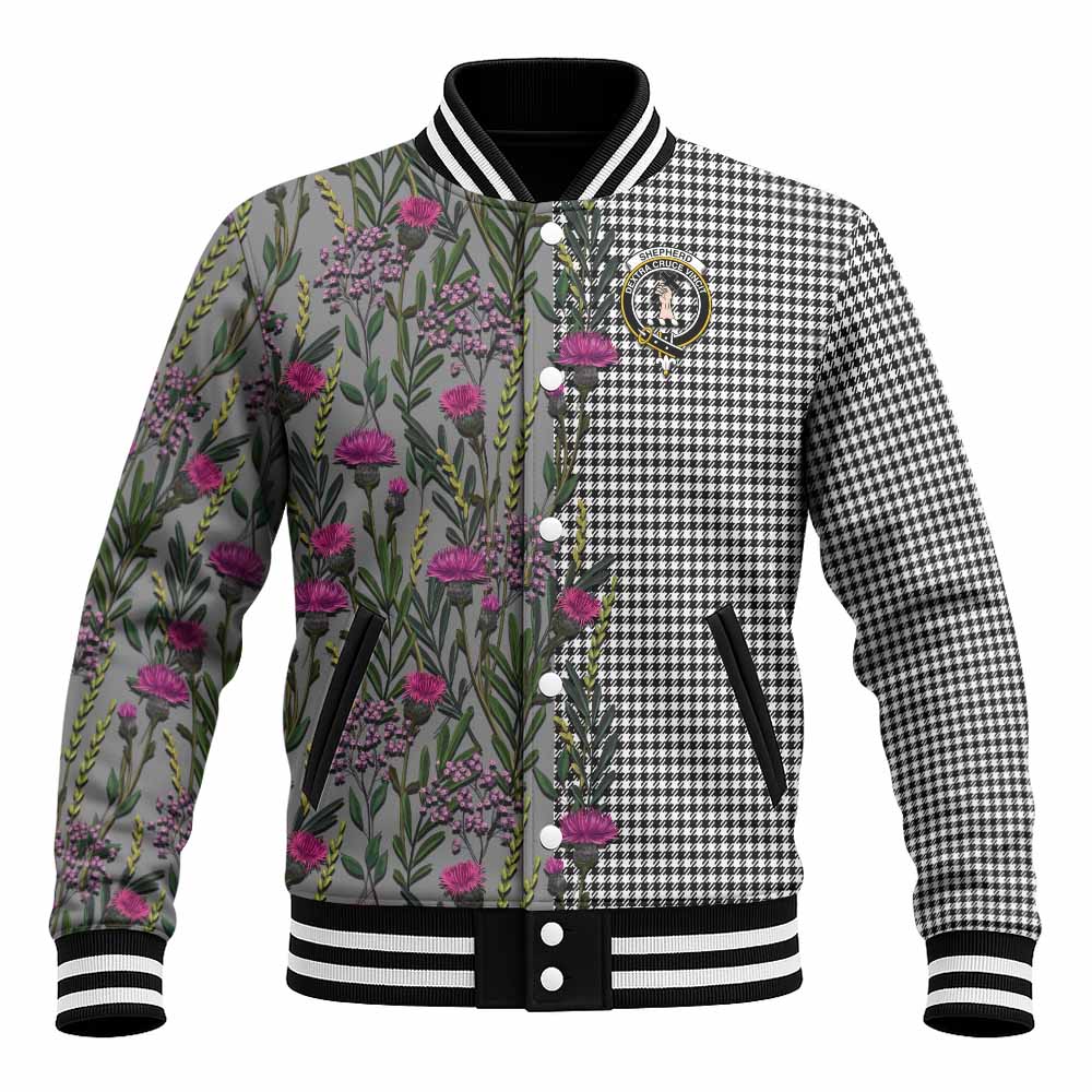 Shepherd Family Crest Tartan Baseball Jacket Scottish Thistle Flower Pattern Half Style - Tartan Vibes Clothing