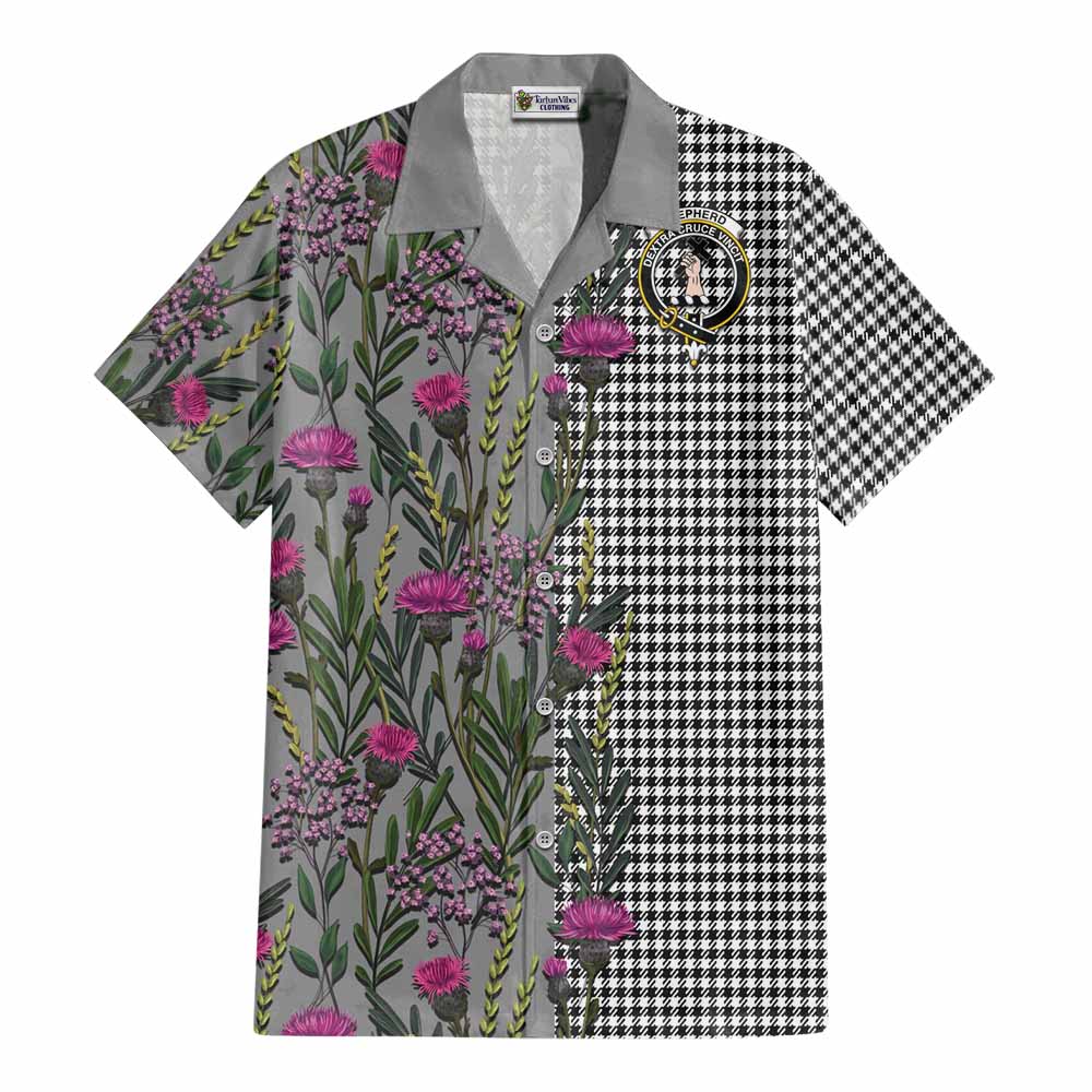 Shepherd Family Crest Tartan Cotton Hawaiian Shirt Scottish Thistle Flower Pattern Half Style - Tartan Vibes Clothing