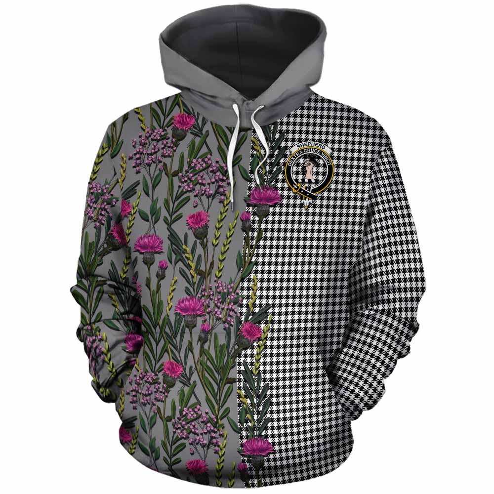Shepherd Family Crest Tartan Cotton Hoodie Scottish Thistle Flower Pattern Half Style - Tartan Vibes Clothing