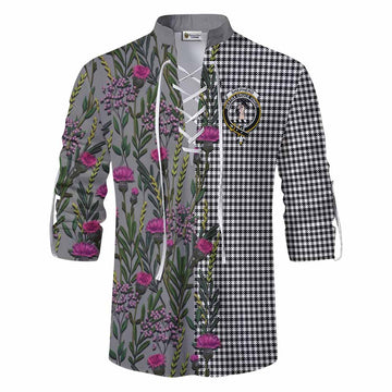 Shepherd Family Crest Tartan Ghillie Shirt Scottish Thistle Flower Pattern Half Style