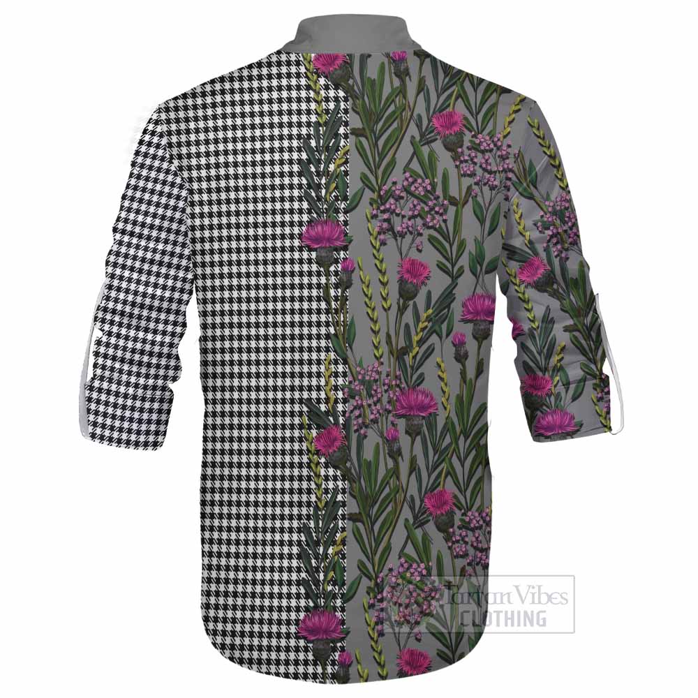 Shepherd Family Crest Tartan Ghillie Shirt Scottish Thistle Flower Pattern Half Style - Tartan Vibes Clothing