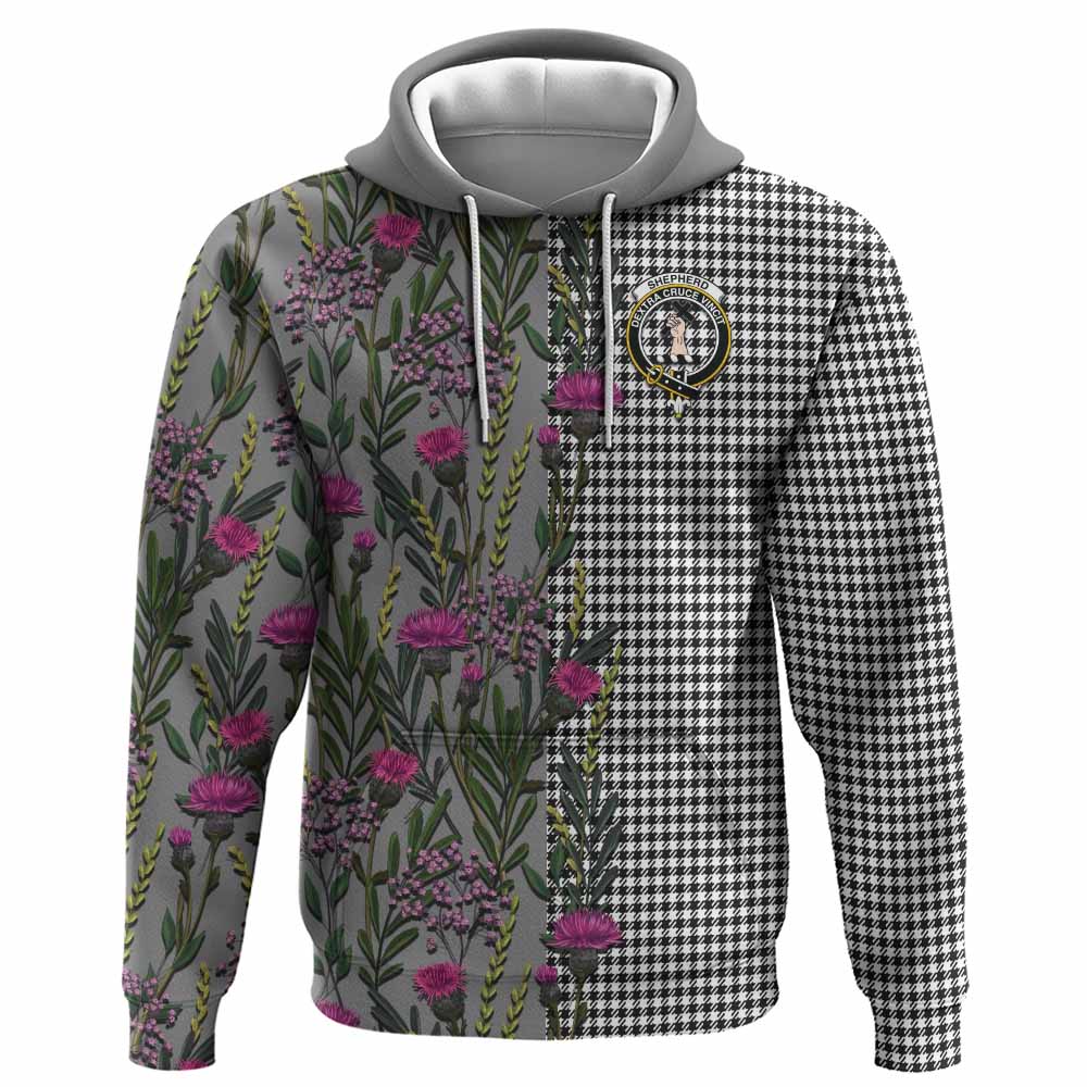 Shepherd Family Crest Tartan Hoodie Scottish Thistle Flower Pattern Half Style - Tartan Vibes Clothing