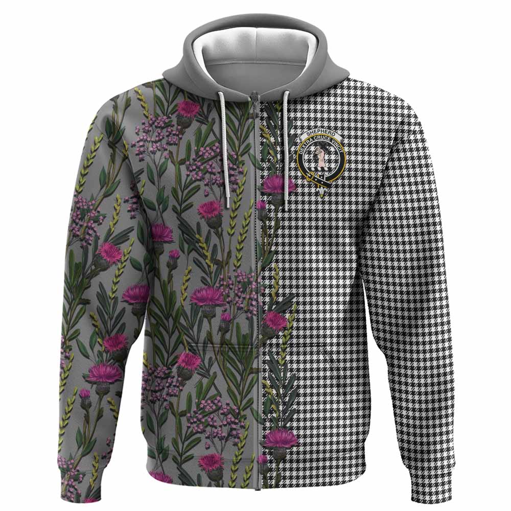 Shepherd Family Crest Tartan Hoodie Scottish Thistle Flower Pattern Half Style - Tartan Vibes Clothing