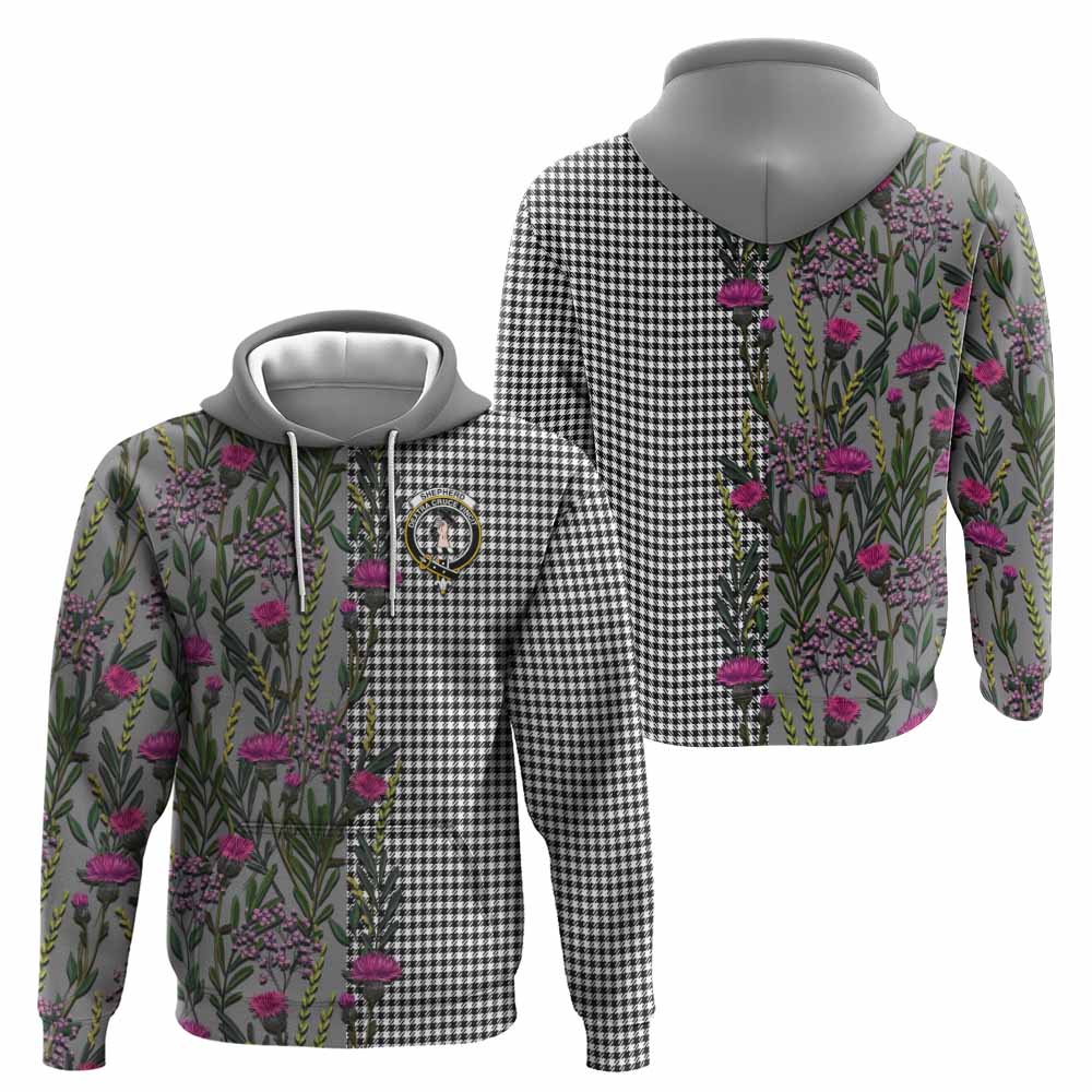 Shepherd Family Crest Tartan Hoodie Scottish Thistle Flower Pattern Half Style - Tartan Vibes Clothing